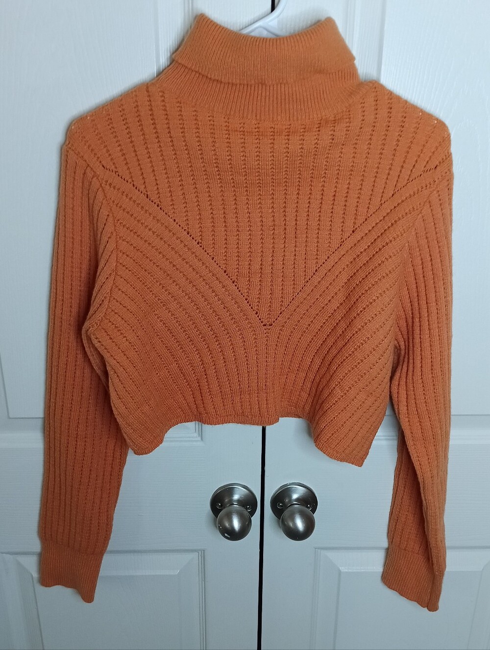 SHEIN Orange Cropped Ribbed Turtleneck Sweater‎